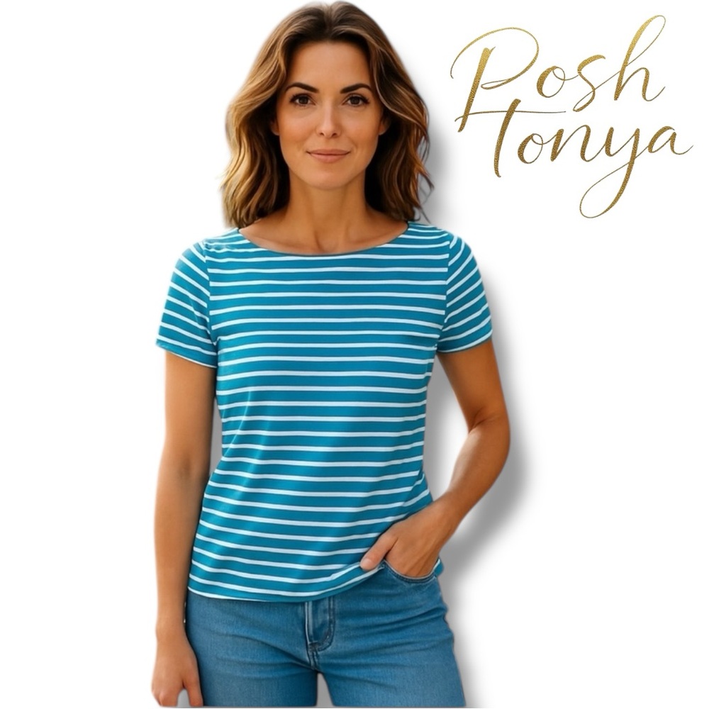 Lauren Ralph Lauren Striped Boat Neck Shirt Blue Size L Summer Coastal Preppy